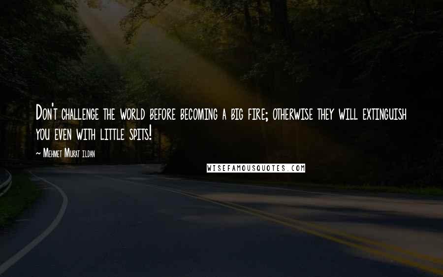 Mehmet Murat Ildan Quotes: Don't challenge the world before becoming a big fire; otherwise they will extinguish you even with little spits!