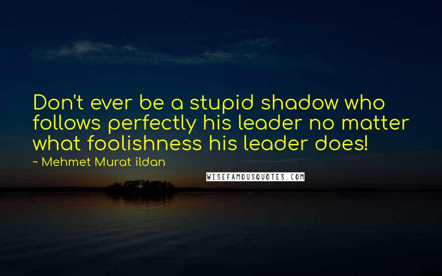 Mehmet Murat Ildan Quotes: Don't ever be a stupid shadow who follows perfectly his leader no matter what foolishness his leader does!