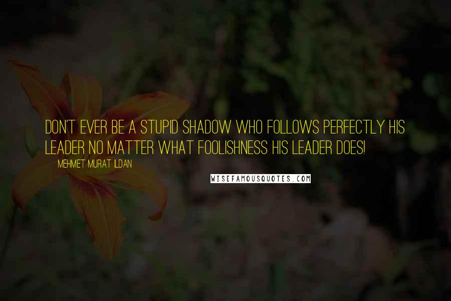 Mehmet Murat Ildan Quotes: Don't ever be a stupid shadow who follows perfectly his leader no matter what foolishness his leader does!