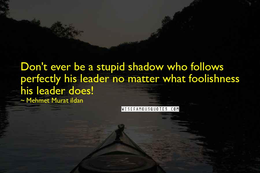 Mehmet Murat Ildan Quotes: Don't ever be a stupid shadow who follows perfectly his leader no matter what foolishness his leader does!