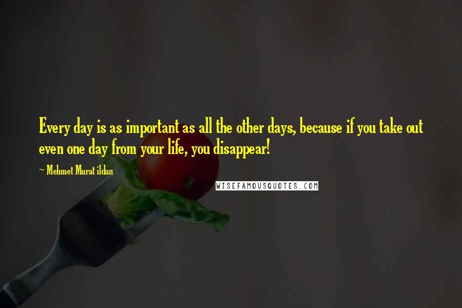 Mehmet Murat Ildan Quotes: Every day is as important as all the other days, because if you take out even one day from your life, you disappear!