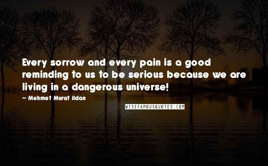 Mehmet Murat Ildan Quotes: Every sorrow and every pain is a good reminding to us to be serious because we are living in a dangerous universe!