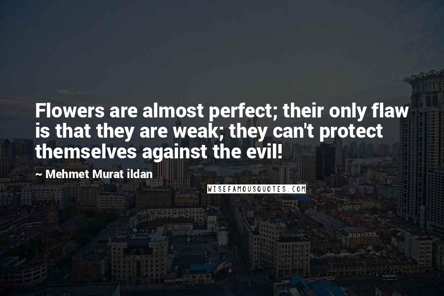 Mehmet Murat Ildan Quotes: Flowers are almost perfect; their only flaw is that they are weak; they can't protect themselves against the evil!