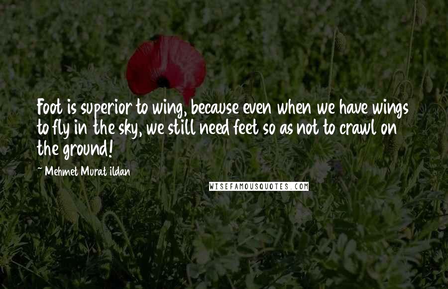 Mehmet Murat Ildan Quotes: Foot is superior to wing, because even when we have wings to fly in the sky, we still need feet so as not to crawl on the ground!