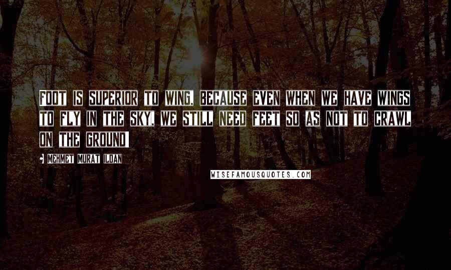 Mehmet Murat Ildan Quotes: Foot is superior to wing, because even when we have wings to fly in the sky, we still need feet so as not to crawl on the ground!