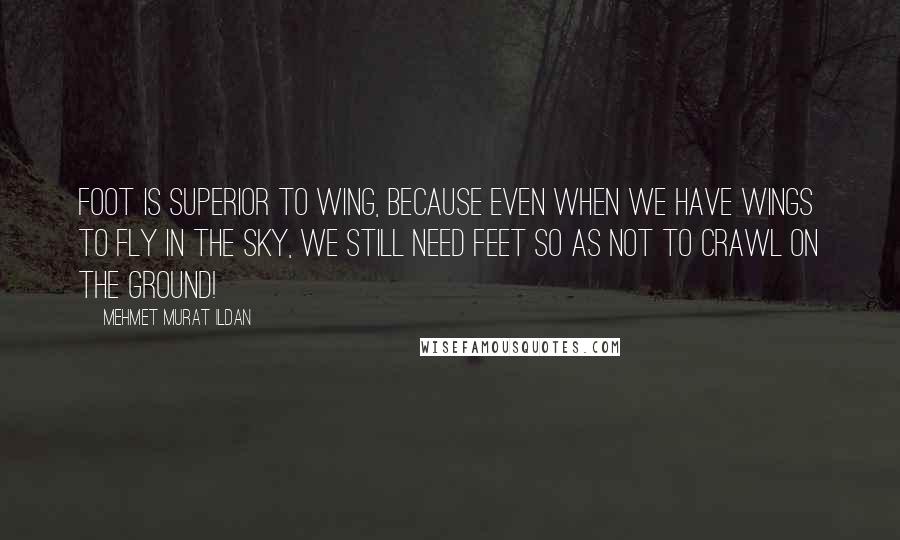 Mehmet Murat Ildan Quotes: Foot is superior to wing, because even when we have wings to fly in the sky, we still need feet so as not to crawl on the ground!