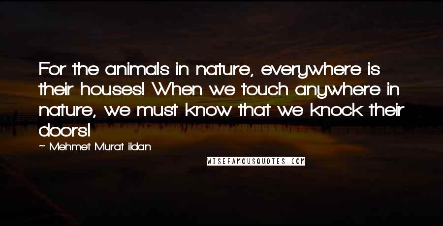 Mehmet Murat Ildan Quotes: For the animals in nature, everywhere is their houses! When we touch anywhere in nature, we must know that we knock their doors!