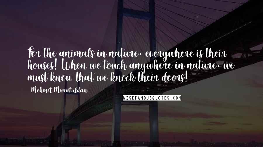 Mehmet Murat Ildan Quotes: For the animals in nature, everywhere is their houses! When we touch anywhere in nature, we must know that we knock their doors!