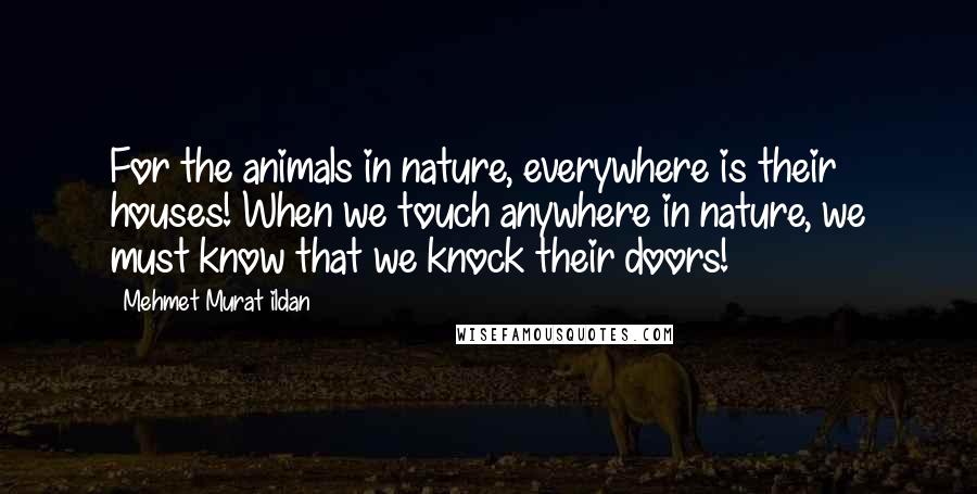 Mehmet Murat Ildan Quotes: For the animals in nature, everywhere is their houses! When we touch anywhere in nature, we must know that we knock their doors!