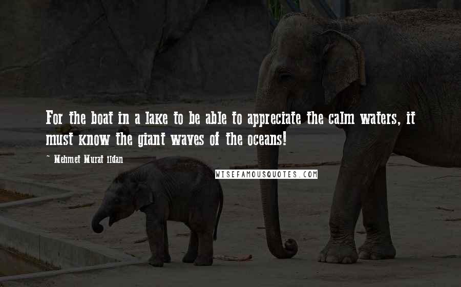 Mehmet Murat Ildan Quotes: For the boat in a lake to be able to appreciate the calm waters, it must know the giant waves of the oceans!
