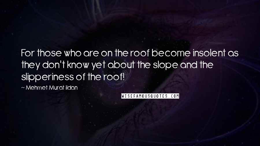 Mehmet Murat Ildan Quotes: For those who are on the roof become insolent as they don't know yet about the slope and the slipperiness of the roof!