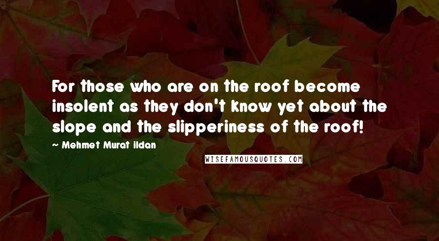 Mehmet Murat Ildan Quotes: For those who are on the roof become insolent as they don't know yet about the slope and the slipperiness of the roof!