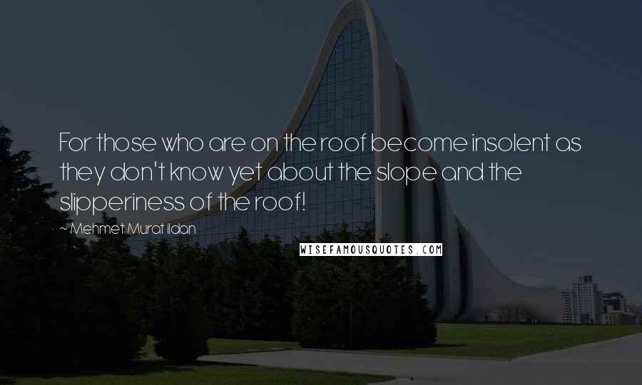 Mehmet Murat Ildan Quotes: For those who are on the roof become insolent as they don't know yet about the slope and the slipperiness of the roof!