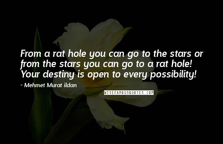 Mehmet Murat Ildan Quotes: From a rat hole you can go to the stars or from the stars you can go to a rat hole! Your destiny is open to every possibility!