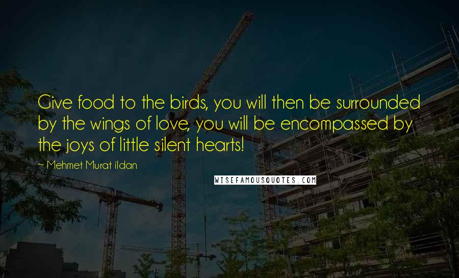 Mehmet Murat Ildan Quotes: Give food to the birds, you will then be surrounded by the wings of love, you will be encompassed by the joys of little silent hearts!