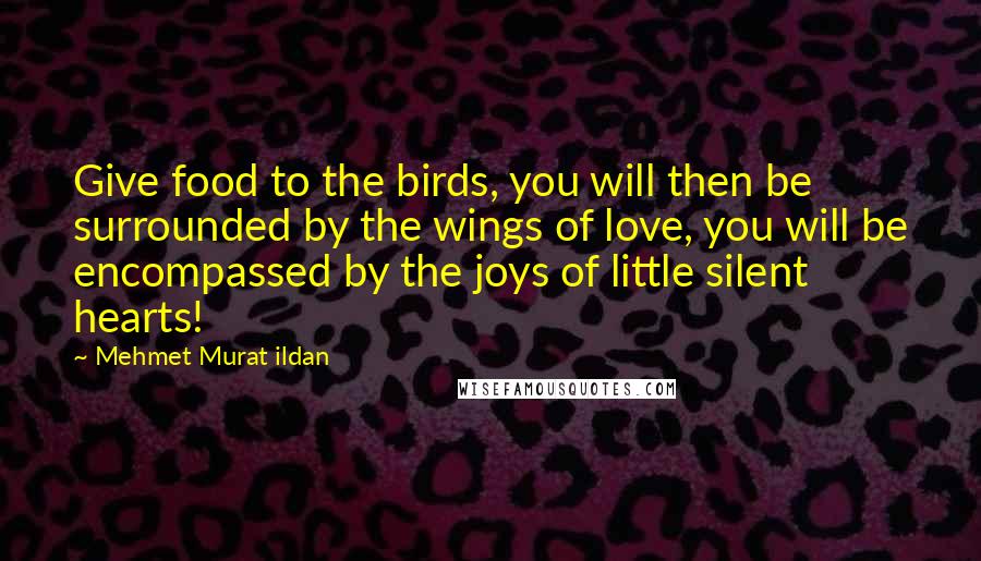 Mehmet Murat Ildan Quotes: Give food to the birds, you will then be surrounded by the wings of love, you will be encompassed by the joys of little silent hearts!