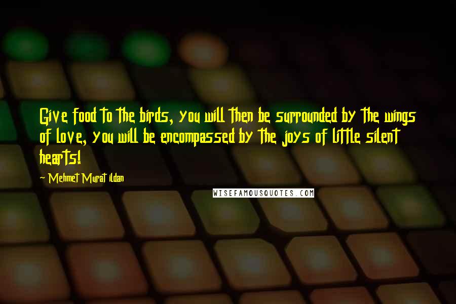 Mehmet Murat Ildan Quotes: Give food to the birds, you will then be surrounded by the wings of love, you will be encompassed by the joys of little silent hearts!