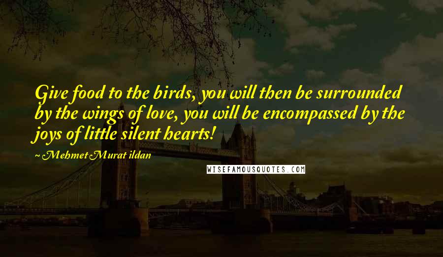 Mehmet Murat Ildan Quotes: Give food to the birds, you will then be surrounded by the wings of love, you will be encompassed by the joys of little silent hearts!