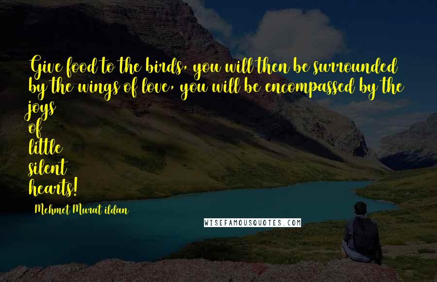 Mehmet Murat Ildan Quotes: Give food to the birds, you will then be surrounded by the wings of love, you will be encompassed by the joys of little silent hearts!