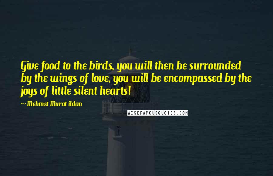 Mehmet Murat Ildan Quotes: Give food to the birds, you will then be surrounded by the wings of love, you will be encompassed by the joys of little silent hearts!