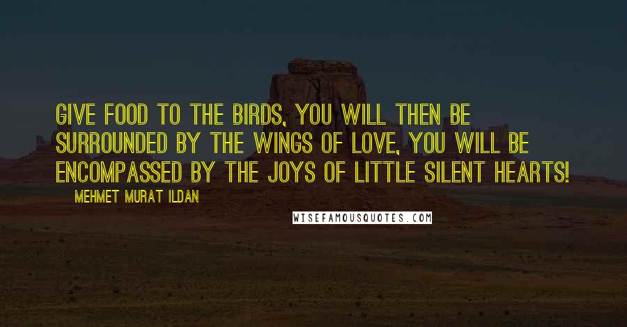 Mehmet Murat Ildan Quotes: Give food to the birds, you will then be surrounded by the wings of love, you will be encompassed by the joys of little silent hearts!