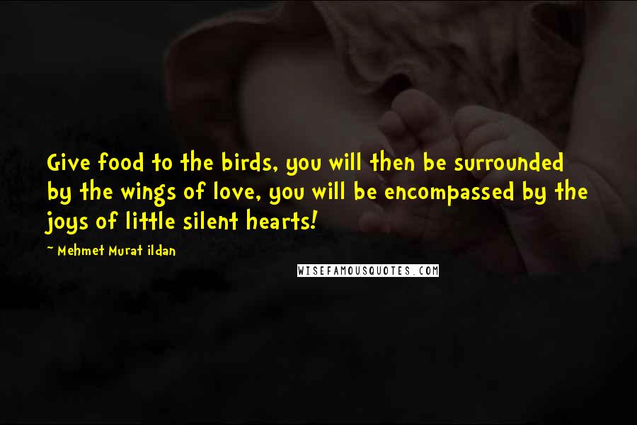 Mehmet Murat Ildan Quotes: Give food to the birds, you will then be surrounded by the wings of love, you will be encompassed by the joys of little silent hearts!