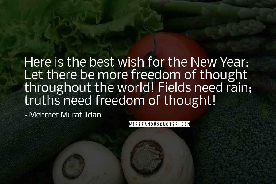 Mehmet Murat Ildan Quotes: Here is the best wish for the New Year: Let there be more freedom of thought throughout the world! Fields need rain; truths need freedom of thought!
