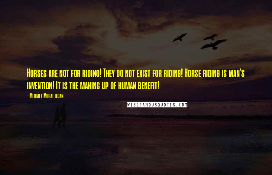 Mehmet Murat Ildan Quotes: Horses are not for riding! They do not exist for riding! Horse riding is man's invention! It is the making up of human benefit!