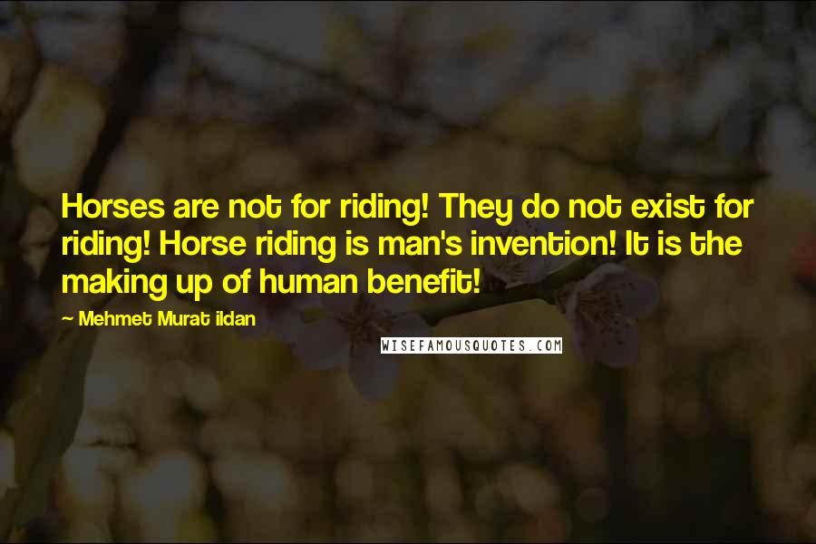 Mehmet Murat Ildan Quotes: Horses are not for riding! They do not exist for riding! Horse riding is man's invention! It is the making up of human benefit!