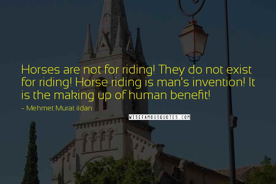 Mehmet Murat Ildan Quotes: Horses are not for riding! They do not exist for riding! Horse riding is man's invention! It is the making up of human benefit!