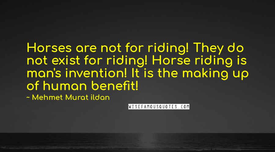 Mehmet Murat Ildan Quotes: Horses are not for riding! They do not exist for riding! Horse riding is man's invention! It is the making up of human benefit!