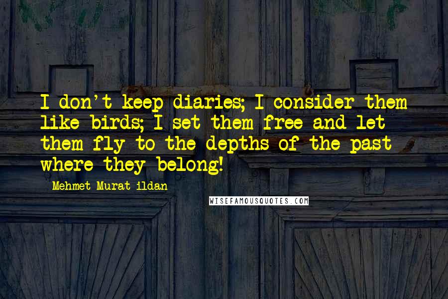 Mehmet Murat Ildan Quotes: I don't keep diaries; I consider them like birds; I set them free and let them fly to the depths of the past where they belong!