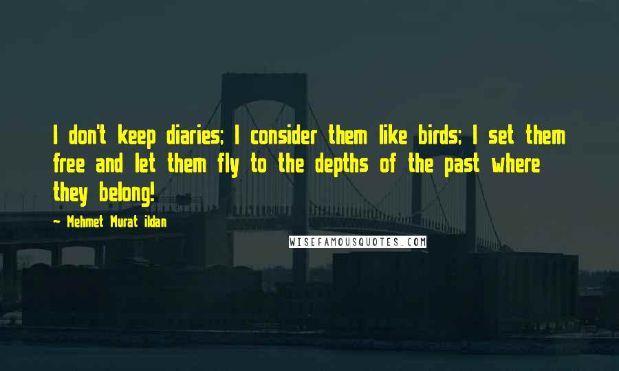 Mehmet Murat Ildan Quotes: I don't keep diaries; I consider them like birds; I set them free and let them fly to the depths of the past where they belong!