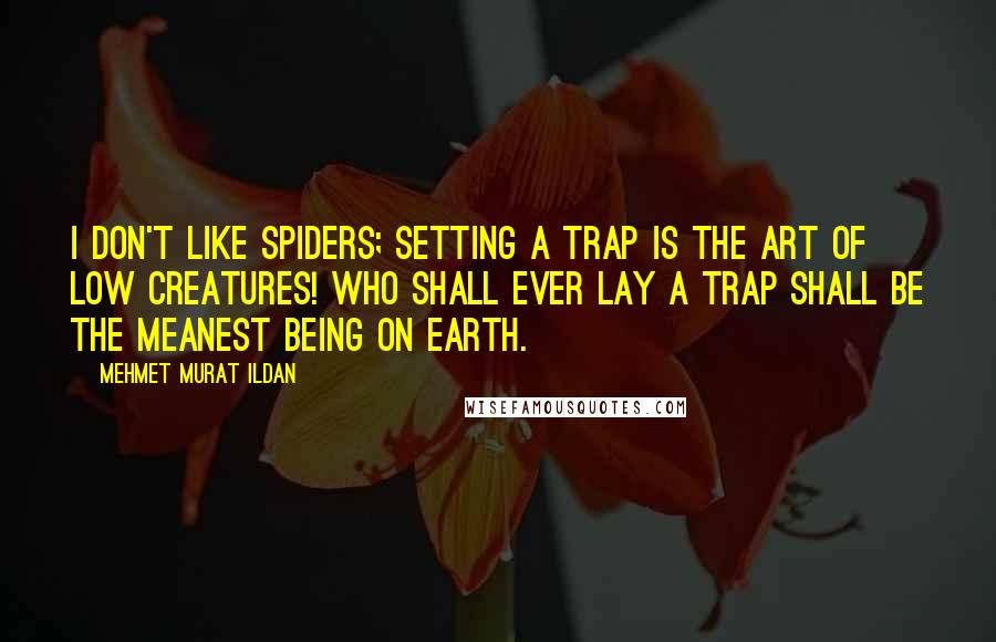 Mehmet Murat Ildan Quotes: I don't like spiders; setting a trap is the art of low creatures! Who shall ever lay a trap shall be the meanest being on earth.