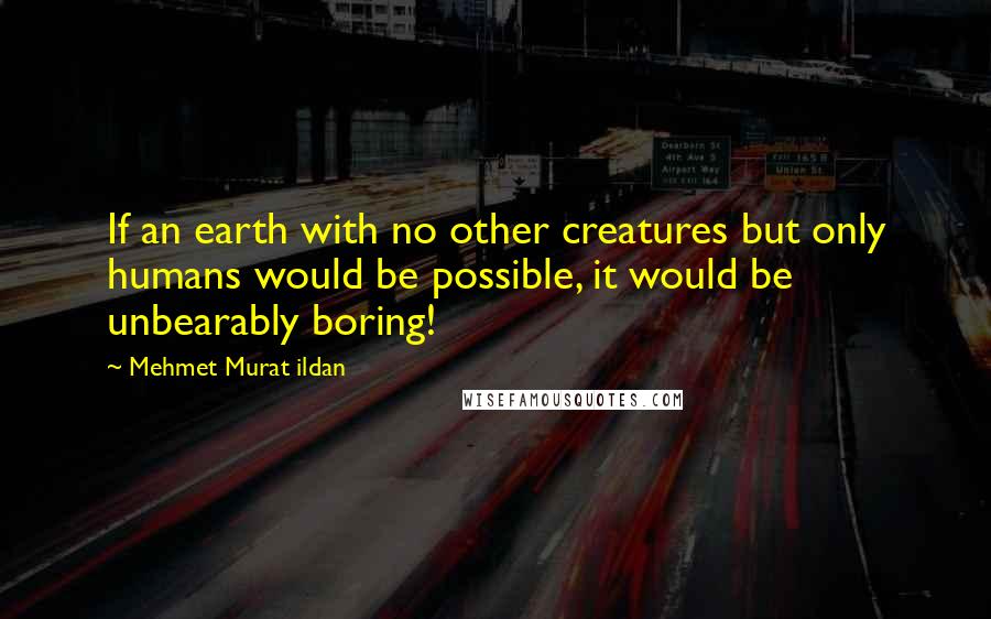 Mehmet Murat Ildan Quotes: If an earth with no other creatures but only humans would be possible, it would be unbearably boring!