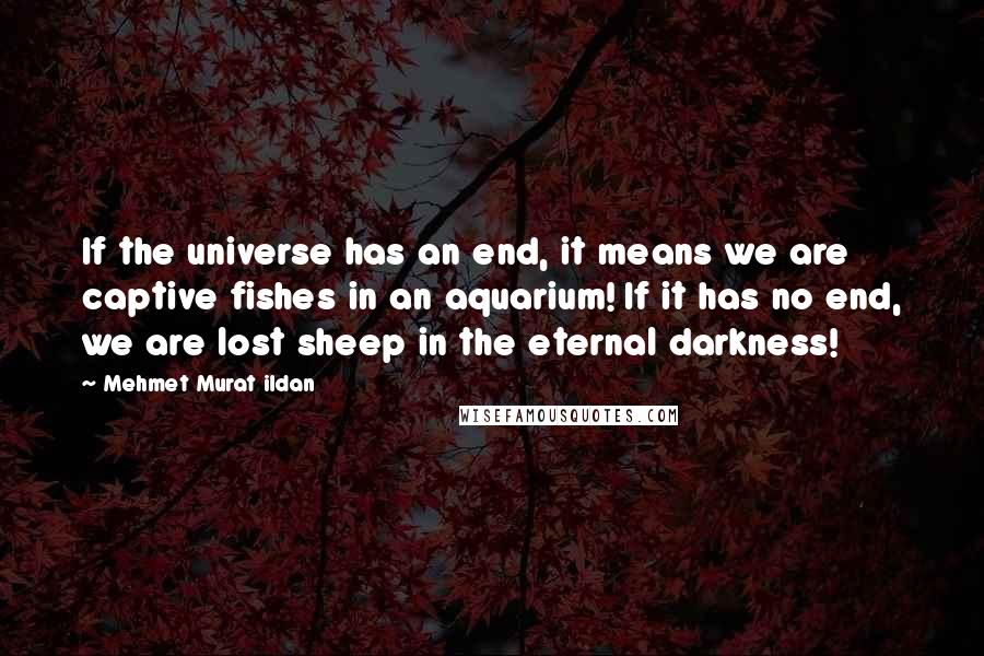 Mehmet Murat Ildan Quotes: If the universe has an end, it means we are captive fishes in an aquarium! If it has no end, we are lost sheep in the eternal darkness!