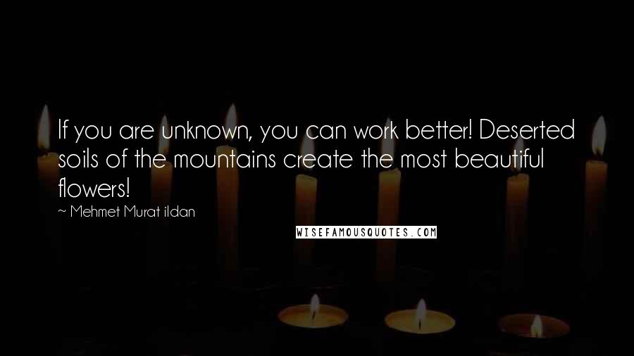 Mehmet Murat Ildan Quotes: If you are unknown, you can work better! Deserted soils of the mountains create the most beautiful flowers!