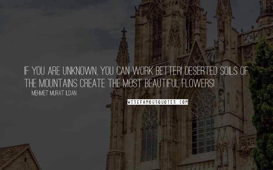 Mehmet Murat Ildan Quotes: If you are unknown, you can work better! Deserted soils of the mountains create the most beautiful flowers!