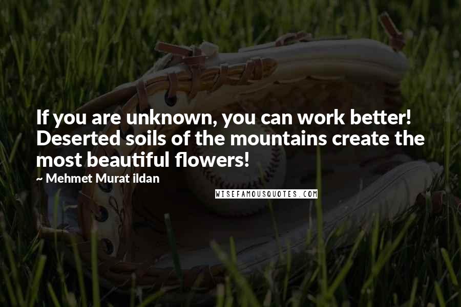 Mehmet Murat Ildan Quotes: If you are unknown, you can work better! Deserted soils of the mountains create the most beautiful flowers!