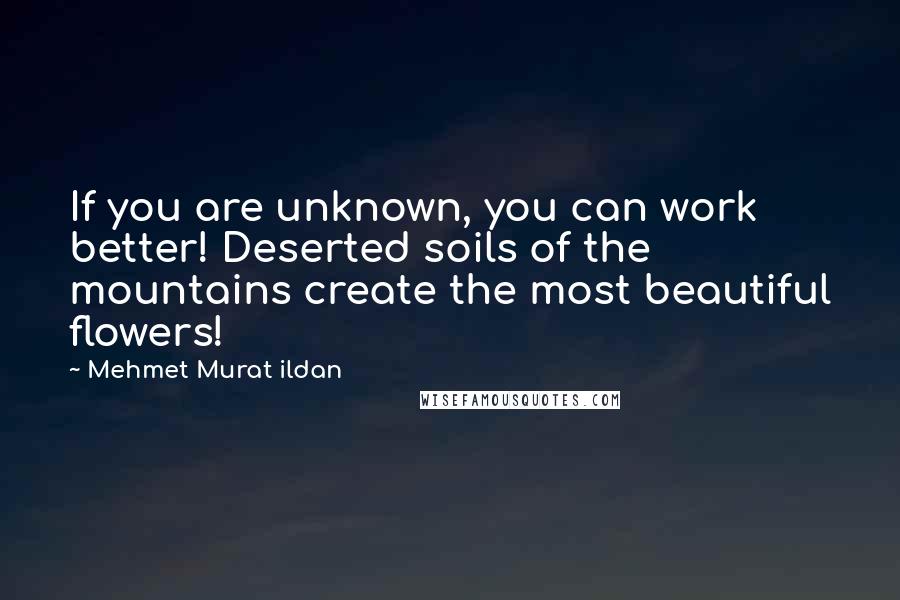 Mehmet Murat Ildan Quotes: If you are unknown, you can work better! Deserted soils of the mountains create the most beautiful flowers!