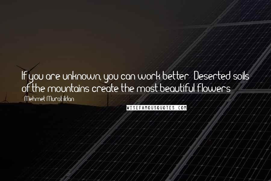 Mehmet Murat Ildan Quotes: If you are unknown, you can work better! Deserted soils of the mountains create the most beautiful flowers!