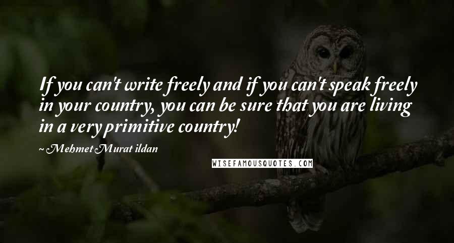 Mehmet Murat Ildan Quotes: If you can't write freely and if you can't speak freely in your country, you can be sure that you are living in a very primitive country!