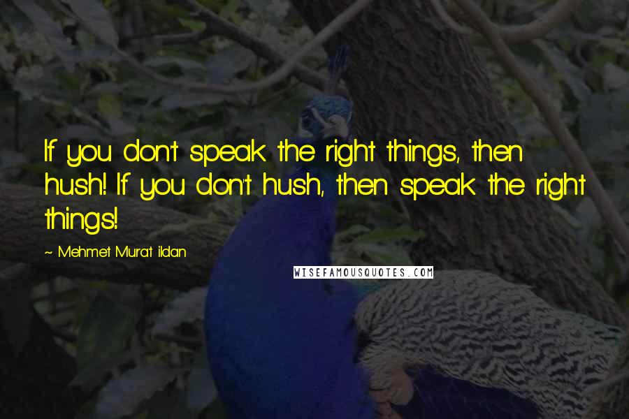 Mehmet Murat Ildan Quotes: If you don't speak the right things, then hush! If you don't hush, then speak the right things!