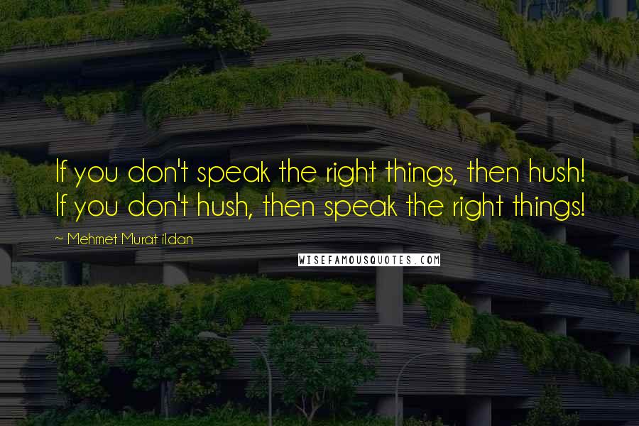 Mehmet Murat Ildan Quotes: If you don't speak the right things, then hush! If you don't hush, then speak the right things!