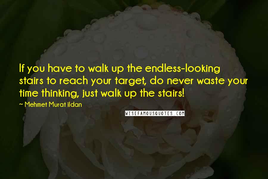 Mehmet Murat Ildan Quotes: If you have to walk up the endless-looking stairs to reach your target, do never waste your time thinking, just walk up the stairs!