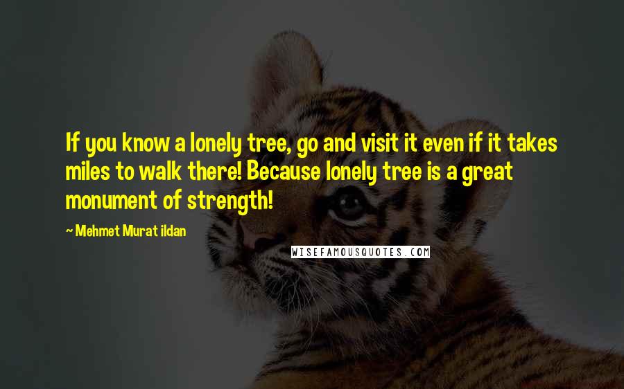 Mehmet Murat Ildan Quotes: If you know a lonely tree, go and visit it even if it takes miles to walk there! Because lonely tree is a great monument of strength!