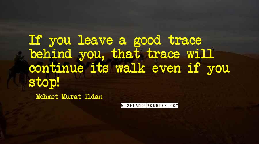 Mehmet Murat Ildan Quotes: If you leave a good trace behind you, that trace will continue its walk even if you stop!