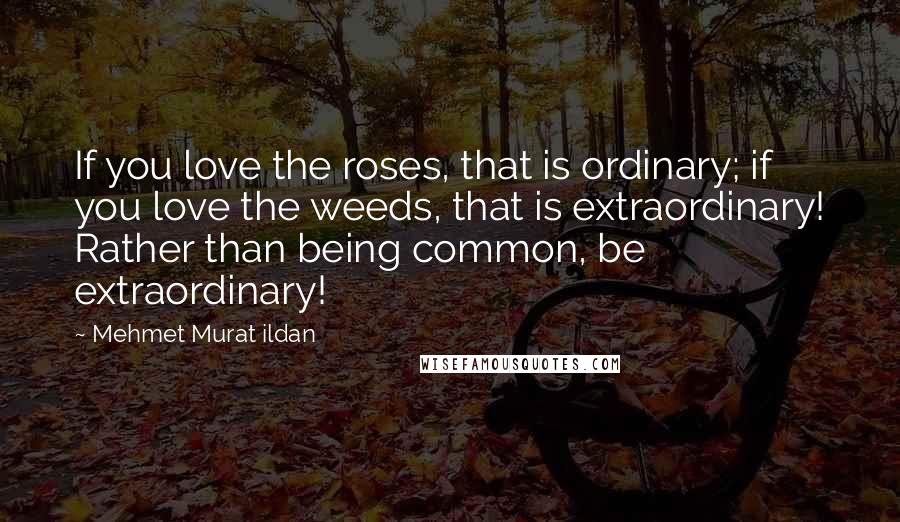 Mehmet Murat Ildan Quotes: If you love the roses, that is ordinary; if you love the weeds, that is extraordinary! Rather than being common, be extraordinary!