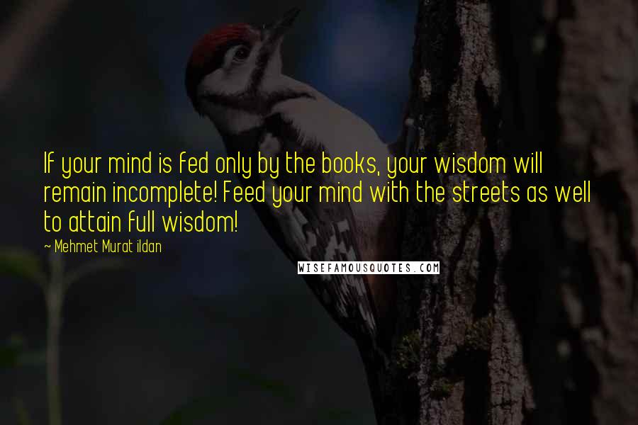 Mehmet Murat Ildan Quotes: If your mind is fed only by the books, your wisdom will remain incomplete! Feed your mind with the streets as well to attain full wisdom!
