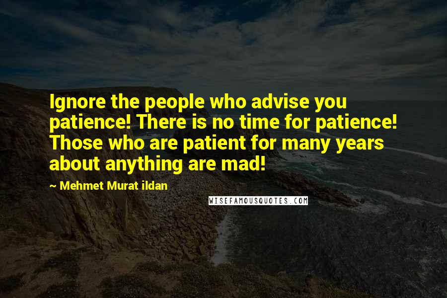 Mehmet Murat Ildan Quotes: Ignore the people who advise you patience! There is no time for patience! Those who are patient for many years about anything are mad!